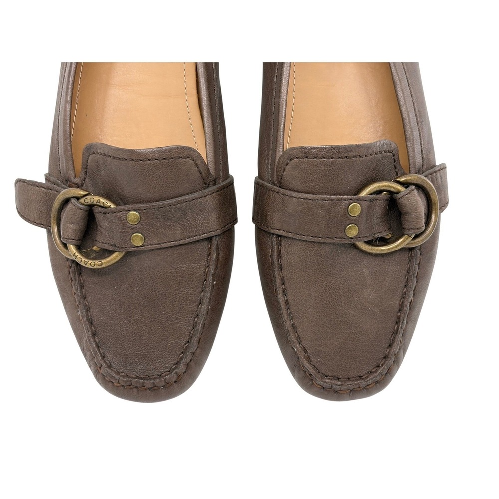 Coach Avril Brown Leather Driving Loafers Brass Buckle Flats Womens Slip On 9B - Picture 3 of 9